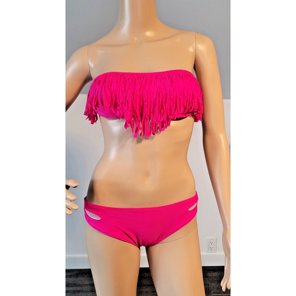 Woman Medium Hot Pink Bikini, Top/Low Rise Brazilian Bottom 2 Piece
